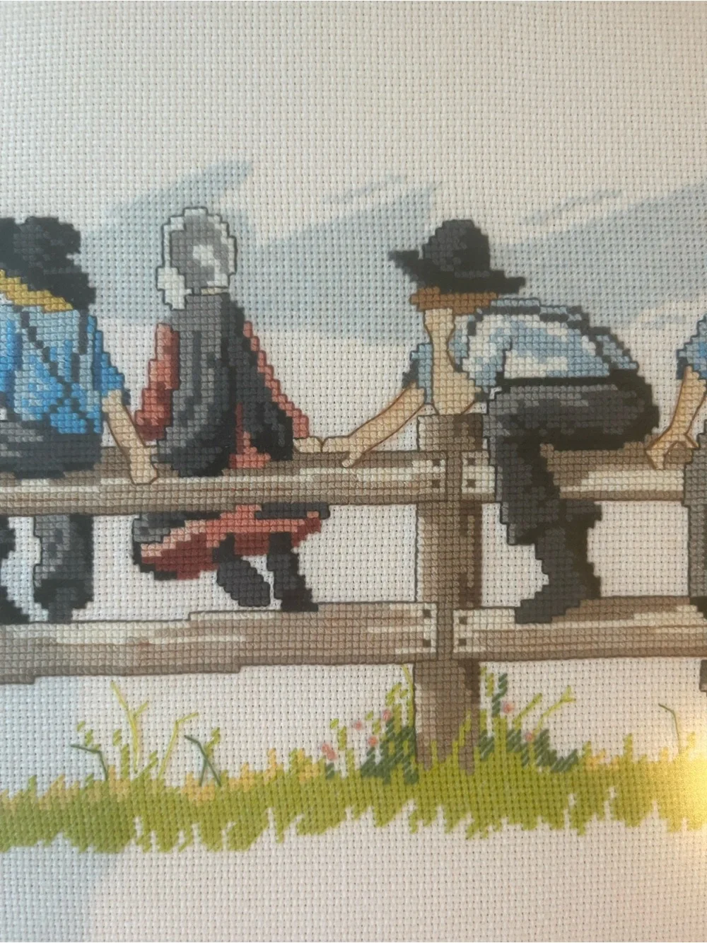 VTG Framed Cross Stitch Amish Schooldays  Vera Kirk Handmade Cottage Grandma